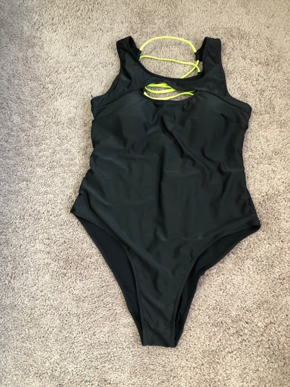 Women's Swimsuit  Black Size 2xl peek a boo top Lime Green Accent